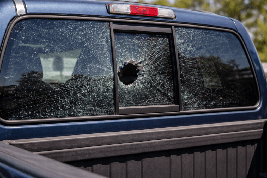 broken out back glass with slider on truck - back glass replacement