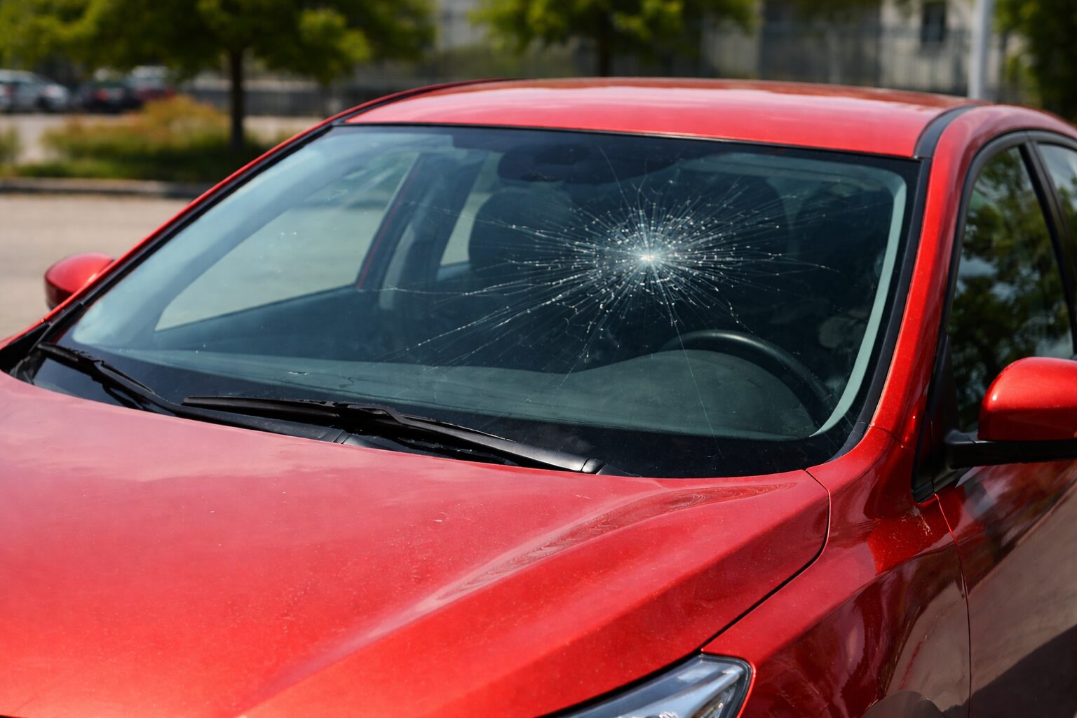 cracked windshield on car - windshield replacement